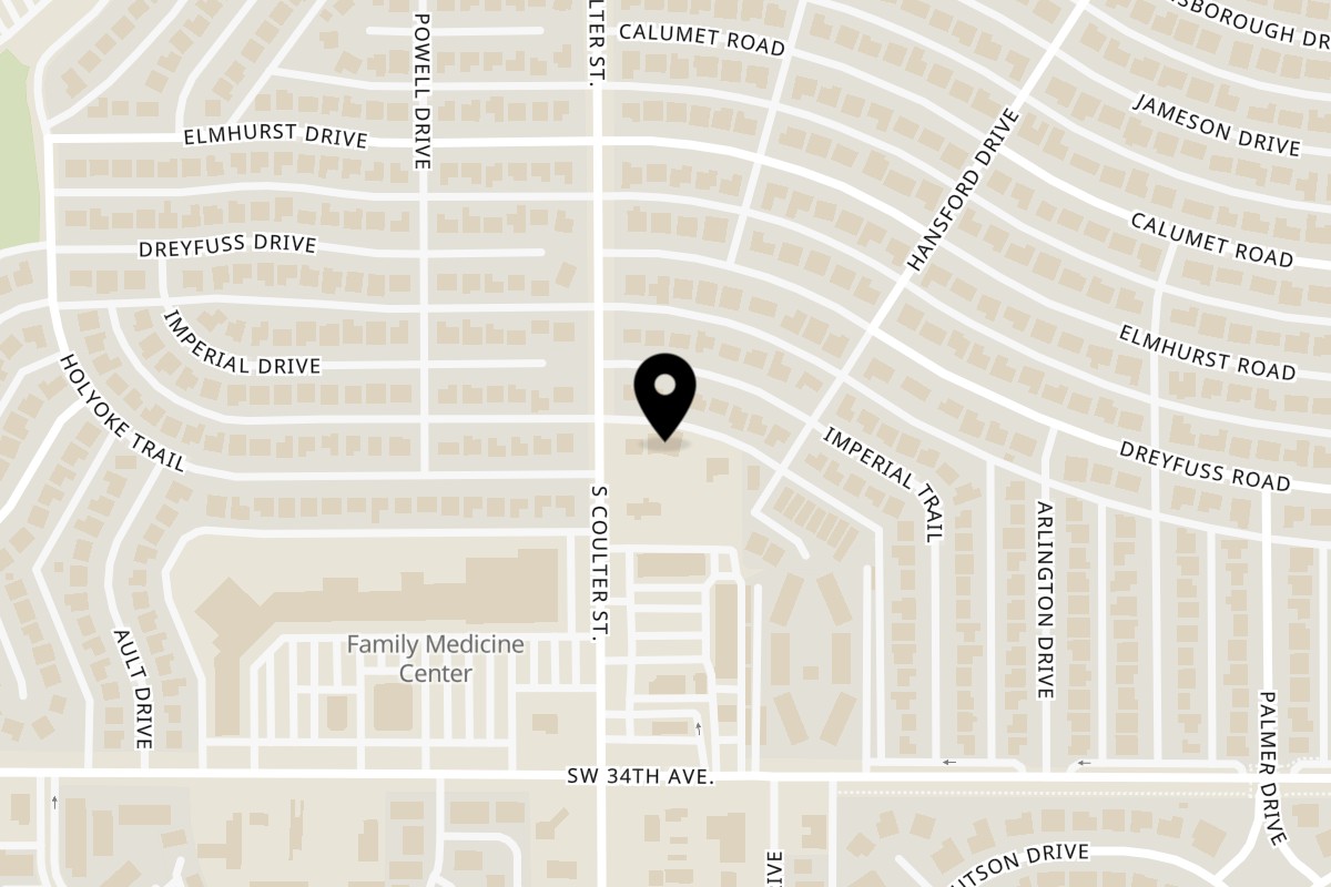 Map showing the location of The Girasol Cafe and Bakery on 3201 Coulter St S in Amarillo